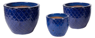 Glazed Cross Egg Pot Blue S3 D22/38H18/30